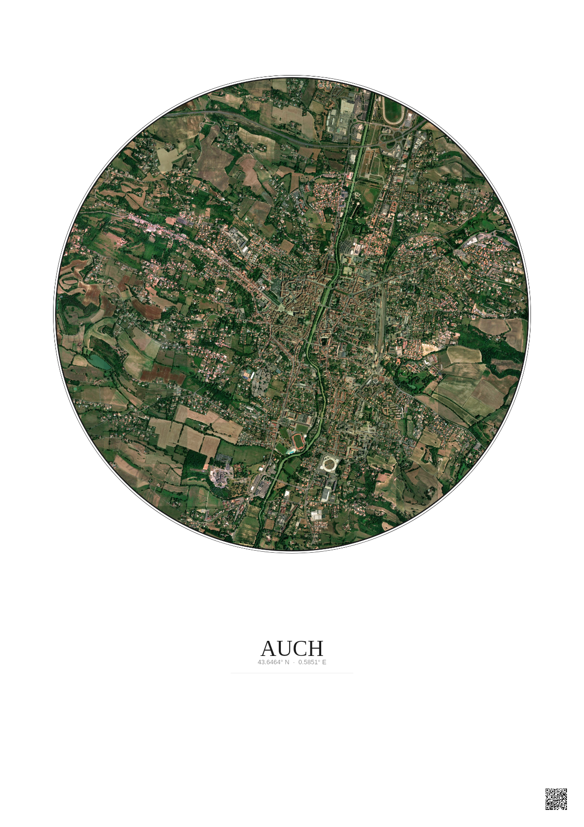 Affiche Auch – Poster vue satellite 2.5km Couleur | Gravura – Fond clair