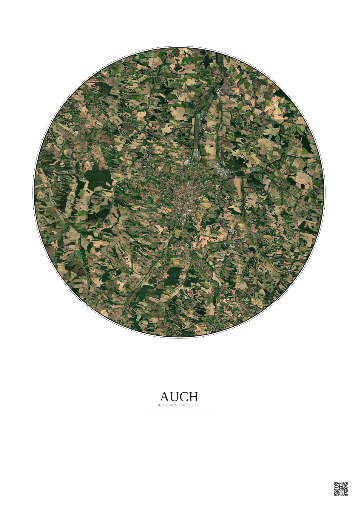 Affiche Auch – Poster vue satellite 10km Couleur | Gravura – Fond clair