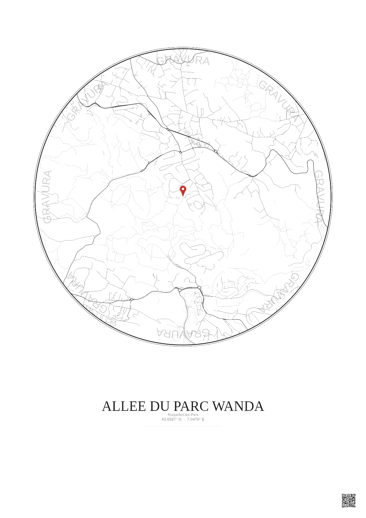 Affiche Roquefort Les Pins – Poster carte de ville 2.5km | Gravura – Fond clair
