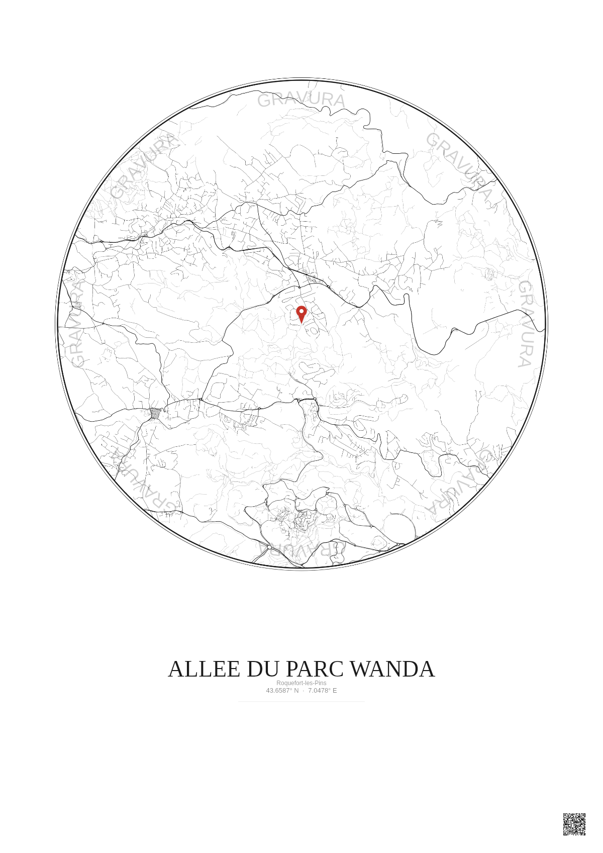 Affiche Roquefort Les Pins – Poster carte de ville 5km | Gravura – Fond clair