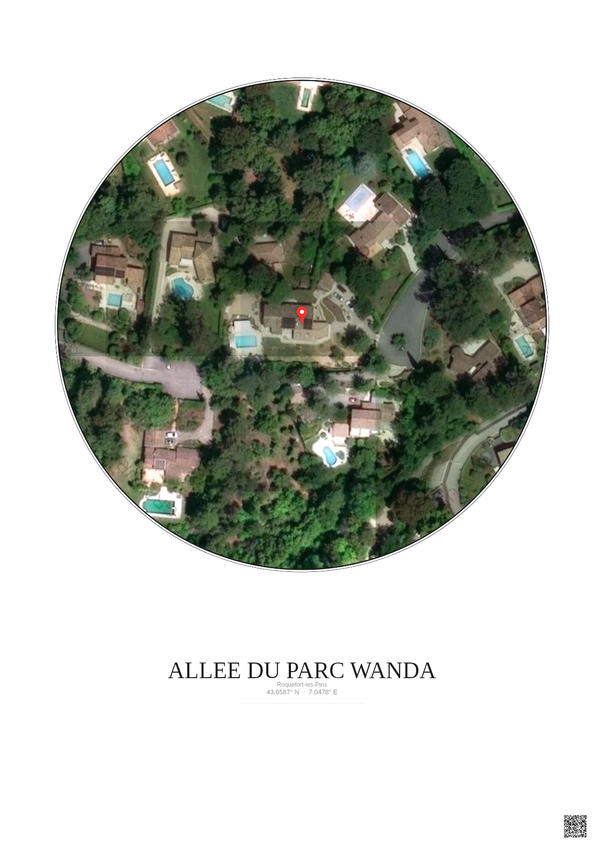 Affiche Roquefort Les Pins – Poster vue satellite 0.1km Couleur | Gravura – Fond clair