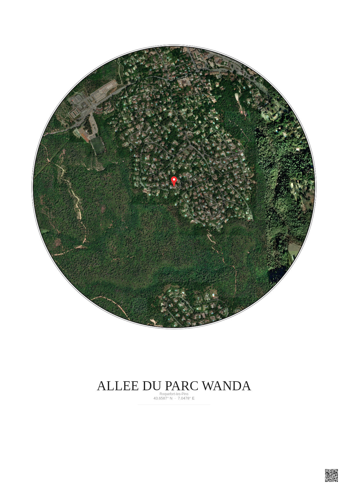 Affiche Roquefort Les Pins – Poster vue satellite 1km Couleur | Gravura – Fond clair