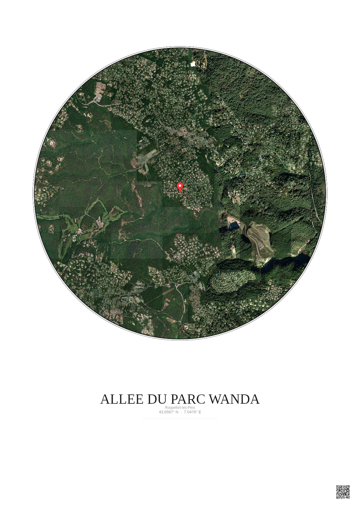 Affiche Roquefort Les Pins – Poster vue satellite 2.5km Couleur | Gravura – Fond clair