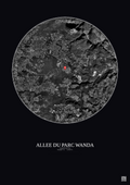 Affiche Roquefort Les Pins – Poster vue satellite 5km N&B | Gravura – Fond foncé
