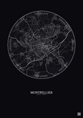 Affiche Montpellier – Poster carte de ville 10km | Gravura – Fond foncé