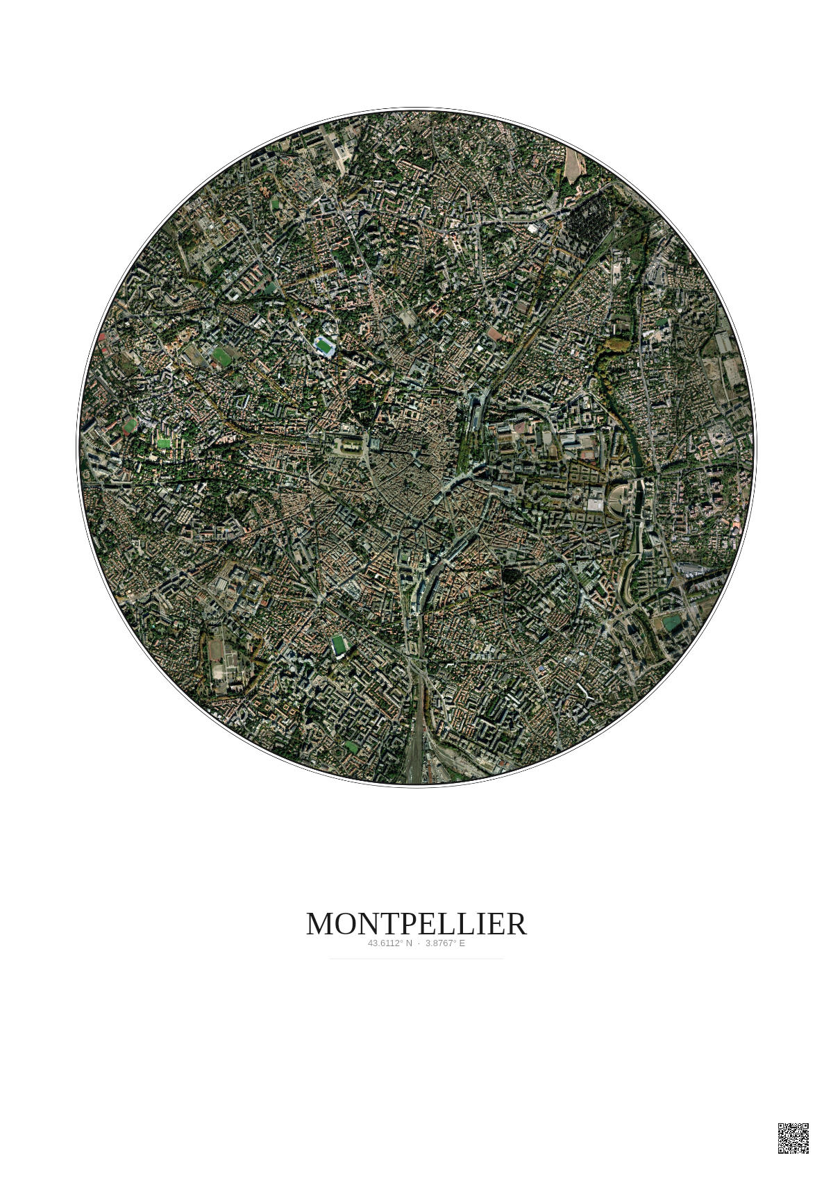 Affiche Montpellier – Poster vue satellite 2.5km Couleur | Gravura – Fond clair