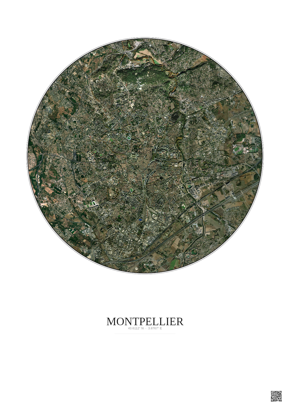 Affiche Montpellier – Poster vue satellite 5km Couleur | Gravura – Fond clair