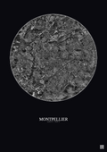 Affiche Montpellier – Poster vue satellite 10km N&B | Gravura – Fond foncé