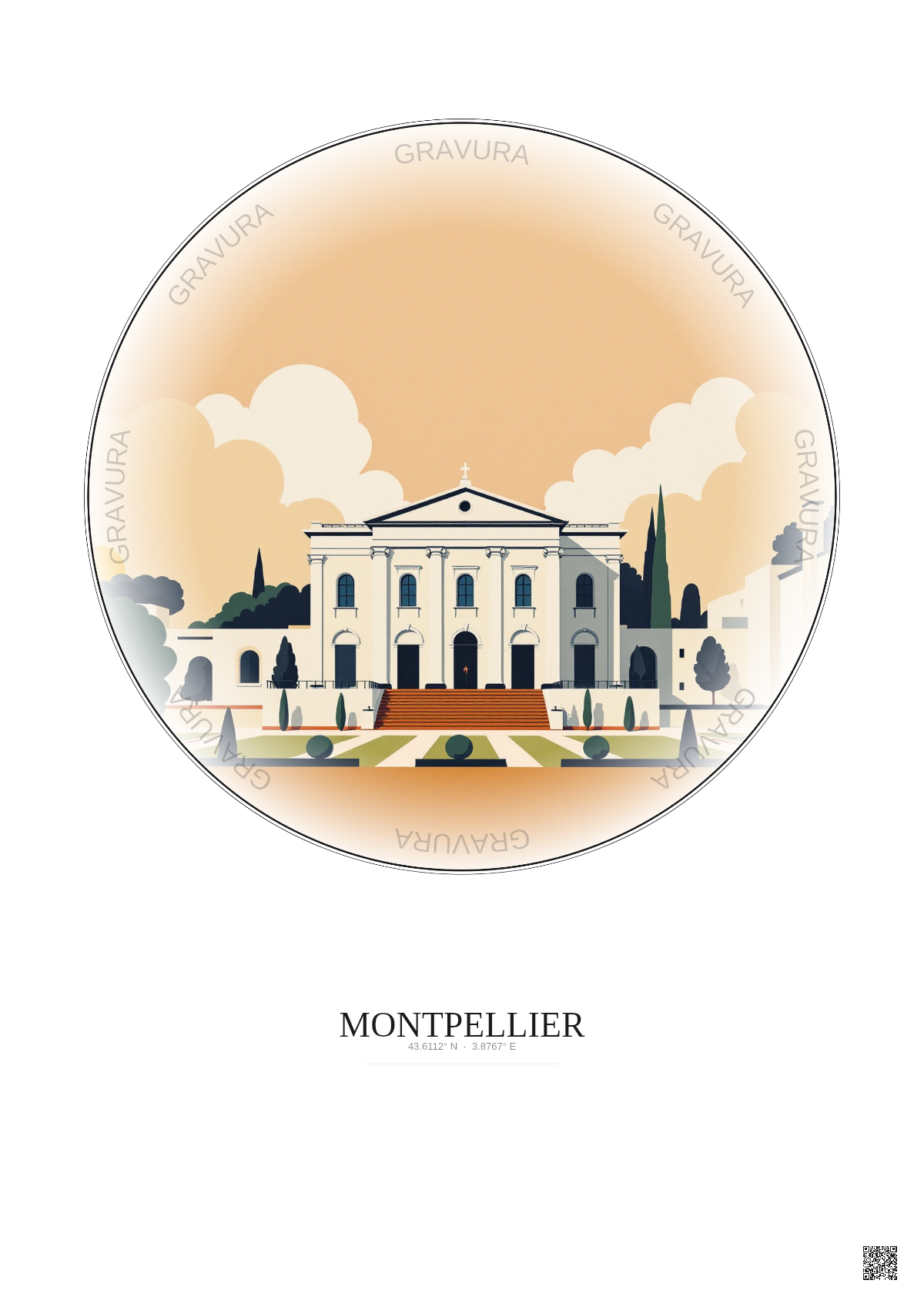Affiche Montpellier – Poster illustration vintage – Musee Fabre | Gravura – Fond clair