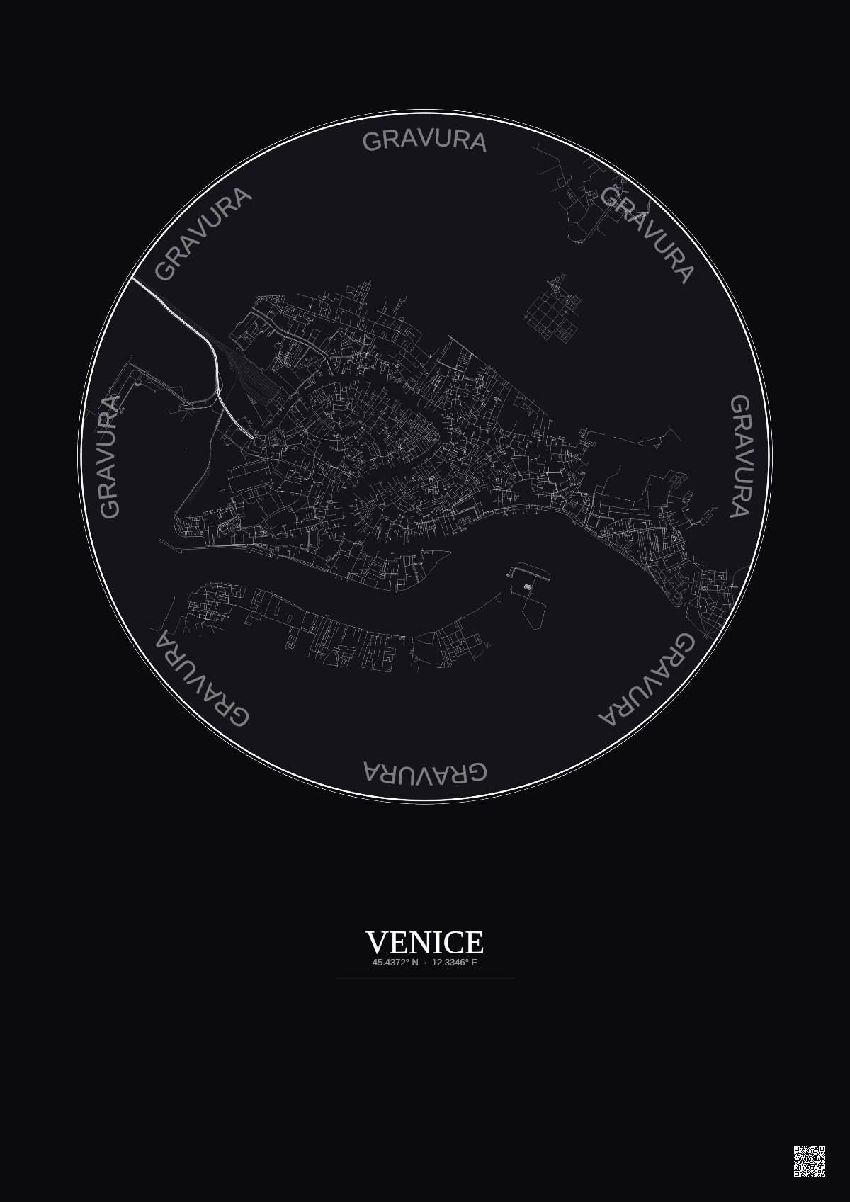 Affiche Venice – Poster carte de ville 2.5km | Gravura – Fond foncé