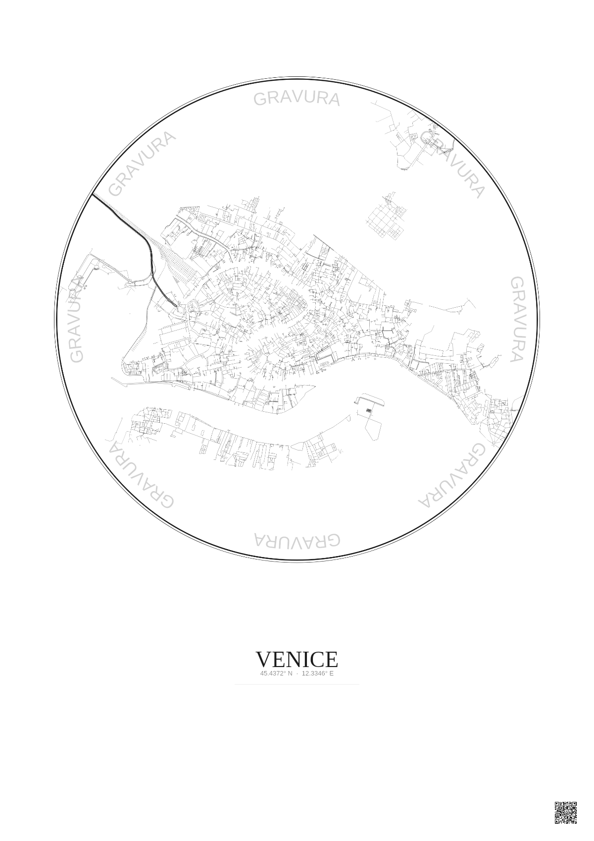 Affiche Venice – Poster carte de ville 2.5km | Gravura – Fond clair