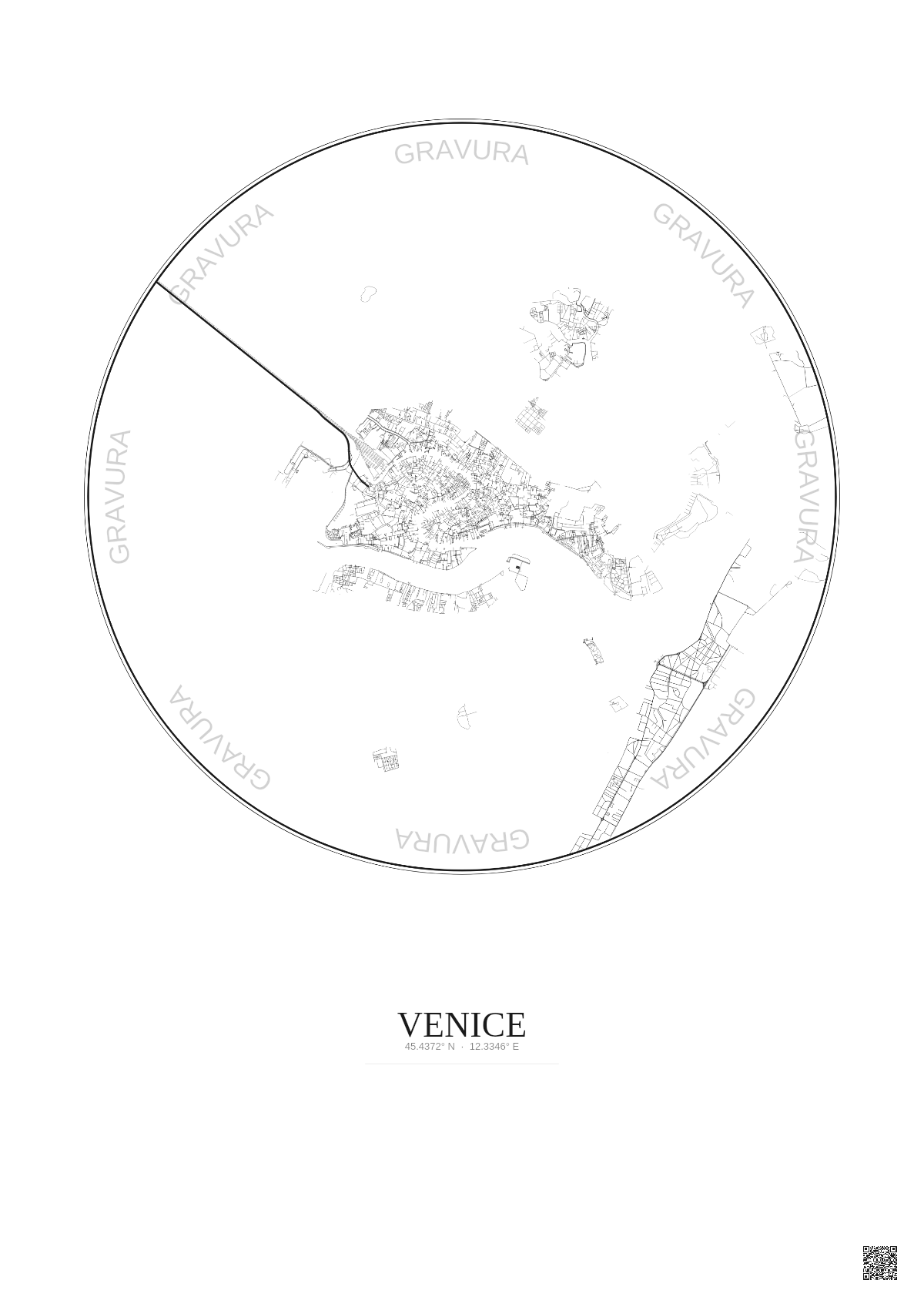Affiche Venice – Poster carte de ville 5km | Gravura – Fond clair
