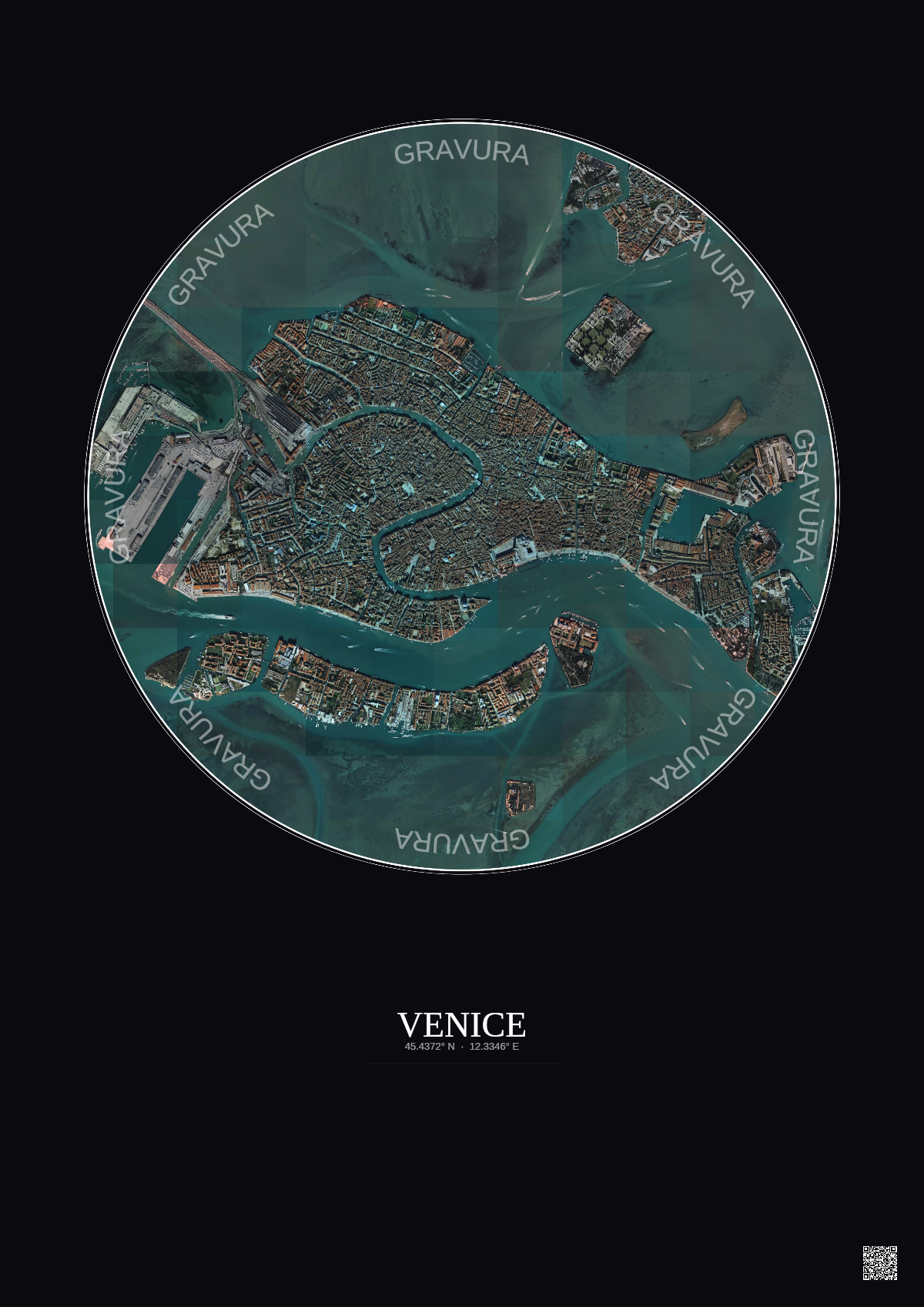 Affiche Venice – Poster vue satellite 2.5km Couleur | Gravura – Fond foncé
