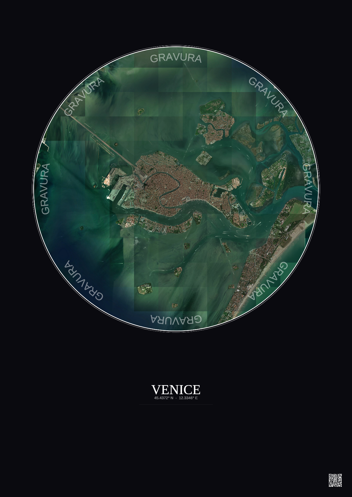 Affiche Venice – Poster vue satellite 5km Couleur | Gravura – Fond foncé