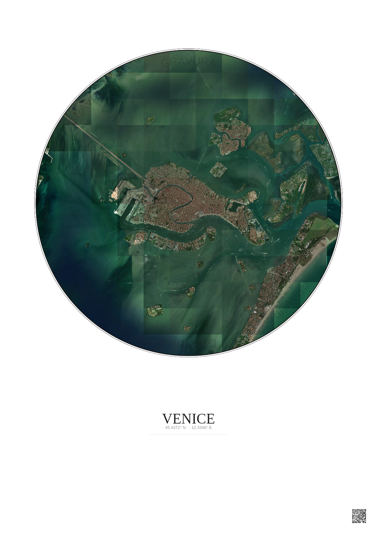 Affiche Venice – Poster vue satellite 5km Couleur | Gravura – Fond clair