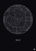 Affiche Milan – Poster carte de ville 2.5km | Gravura – Fond foncé