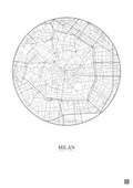 Affiche Milan – Poster carte de ville 2.5km | Gravura – Fond clair