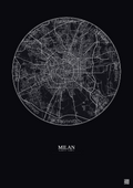 Affiche Milan – Poster carte de ville 10km | Gravura – Fond foncé