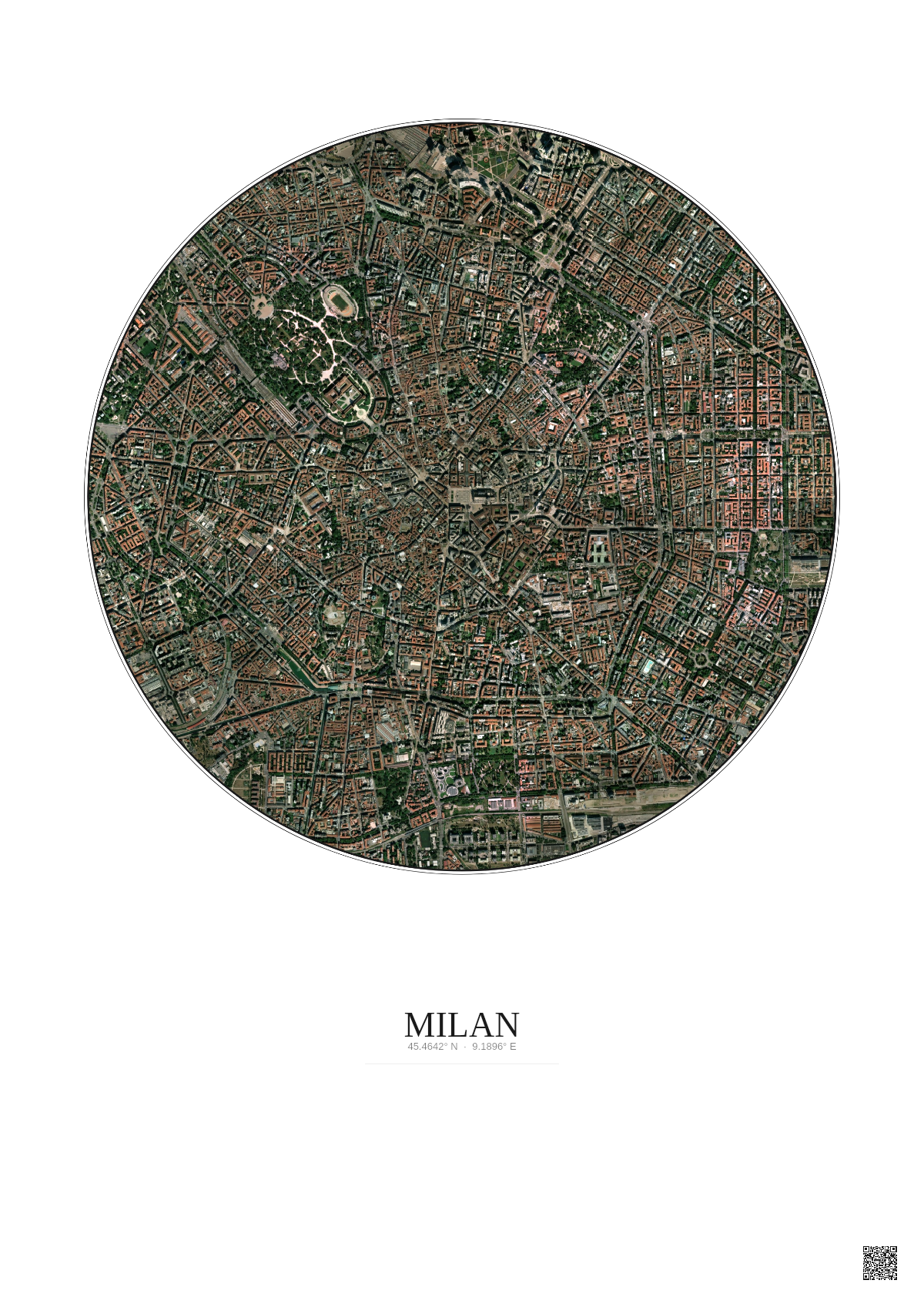 Affiche Milan – Poster vue satellite 2.5km Couleur | Gravura – Fond clair