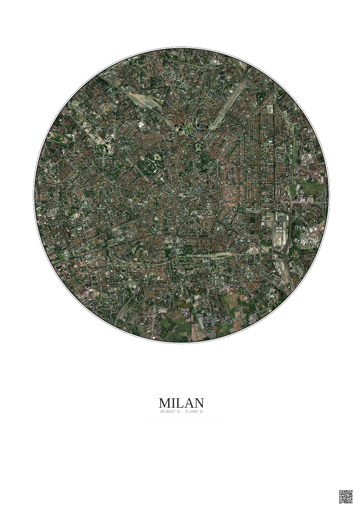 Affiche Milan – Poster vue satellite 5km Couleur | Gravura – Fond clair