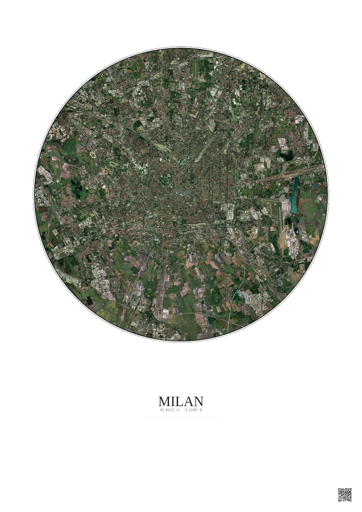 Affiche Milan – Poster vue satellite 10km Couleur | Gravura – Fond clair