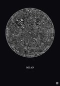 Affiche Milan – Poster vue satellite 2.5km N&B | Gravura – Fond foncé