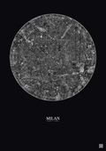 Affiche Milan – Poster vue satellite 5km N&B | Gravura – Fond foncé