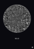 Affiche Milan – Poster vue satellite 10km N&B | Gravura – Fond foncé