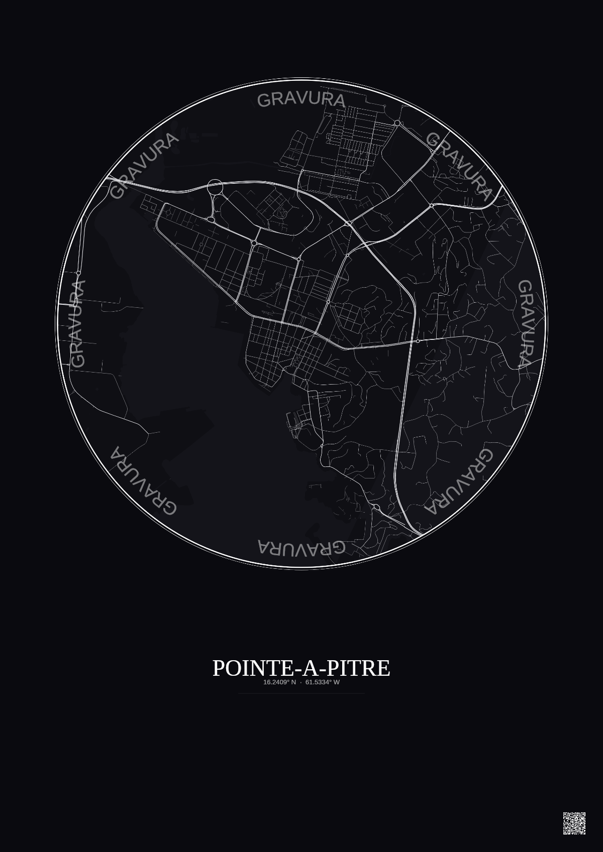 Affiche Pointe A Pitre – Poster carte de ville 2.5km | Gravura – Fond foncé