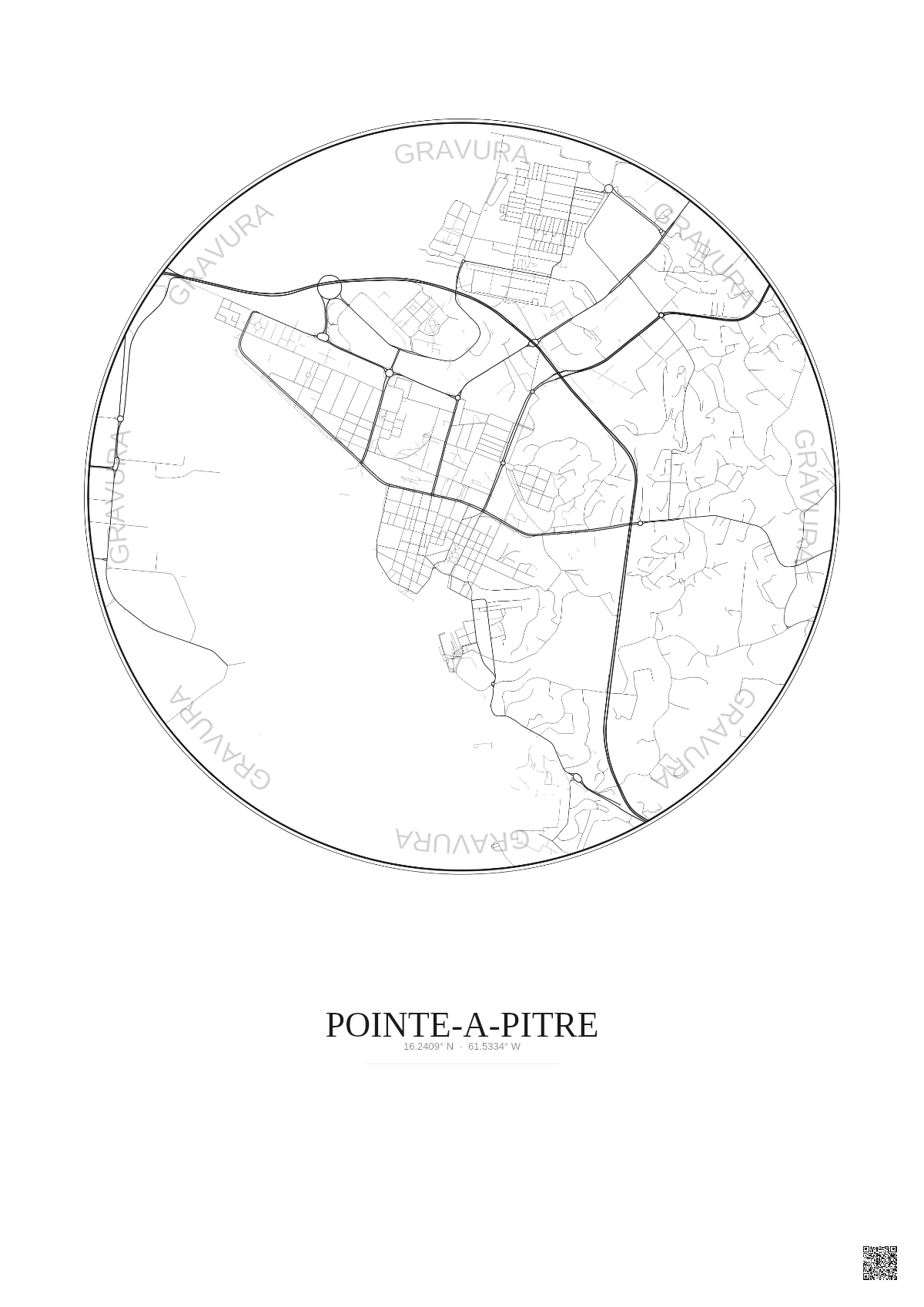 Affiche Pointe A Pitre – Poster carte de ville 2.5km | Gravura – Fond clair
