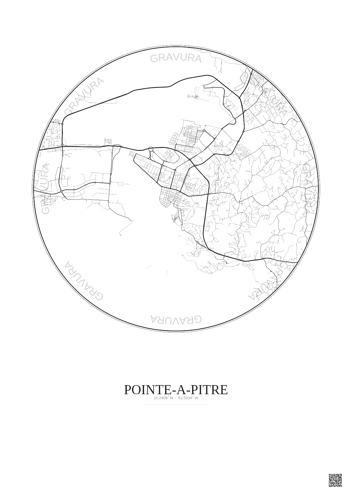 Affiche Pointe A Pitre – Poster carte de ville 5km | Gravura – Fond clair