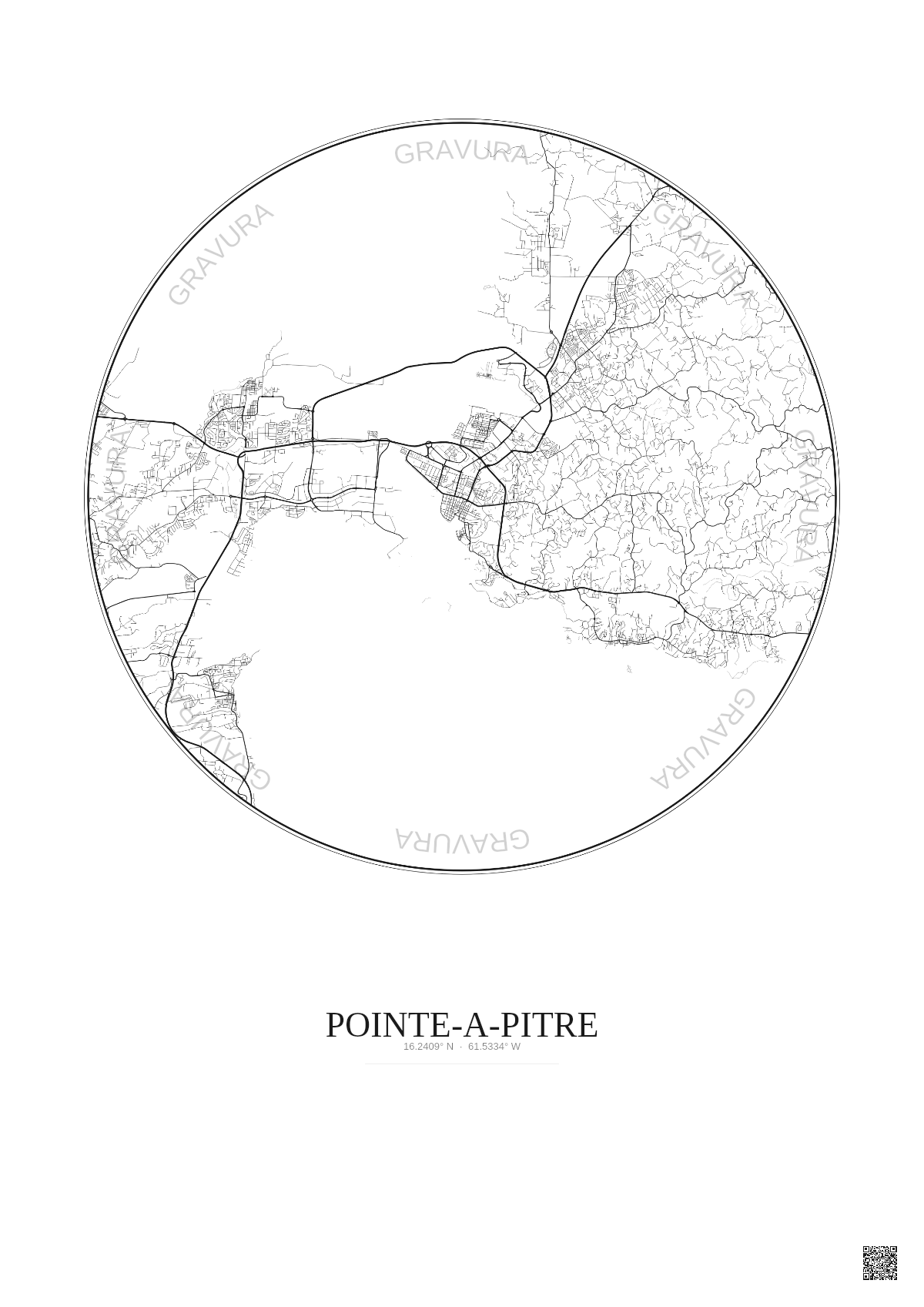 Affiche Pointe A Pitre – Poster carte de ville 10km | Gravura – Fond clair
