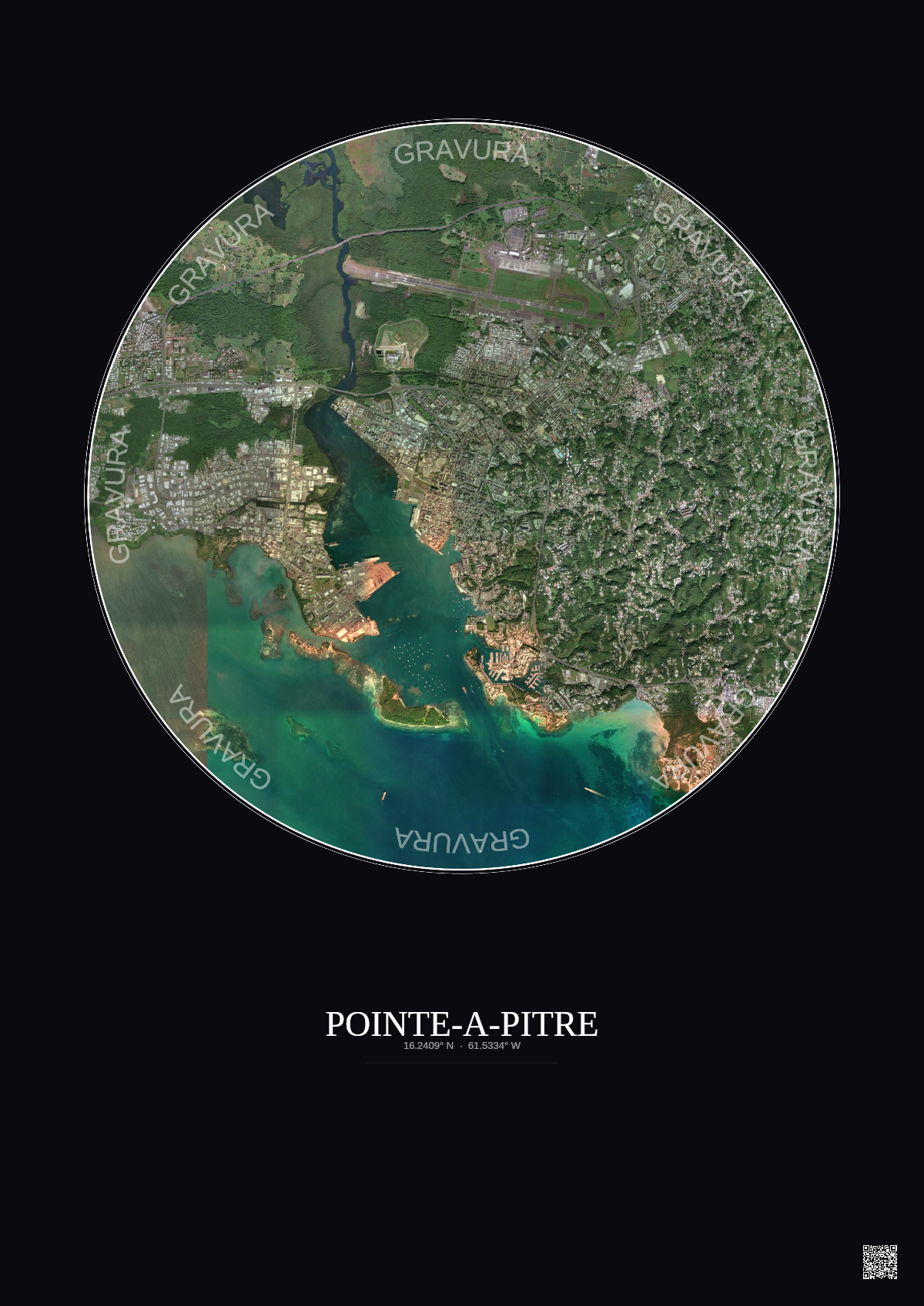 Affiche Pointe A Pitre – Poster vue satellite 5km Couleur | Gravura – Fond foncé