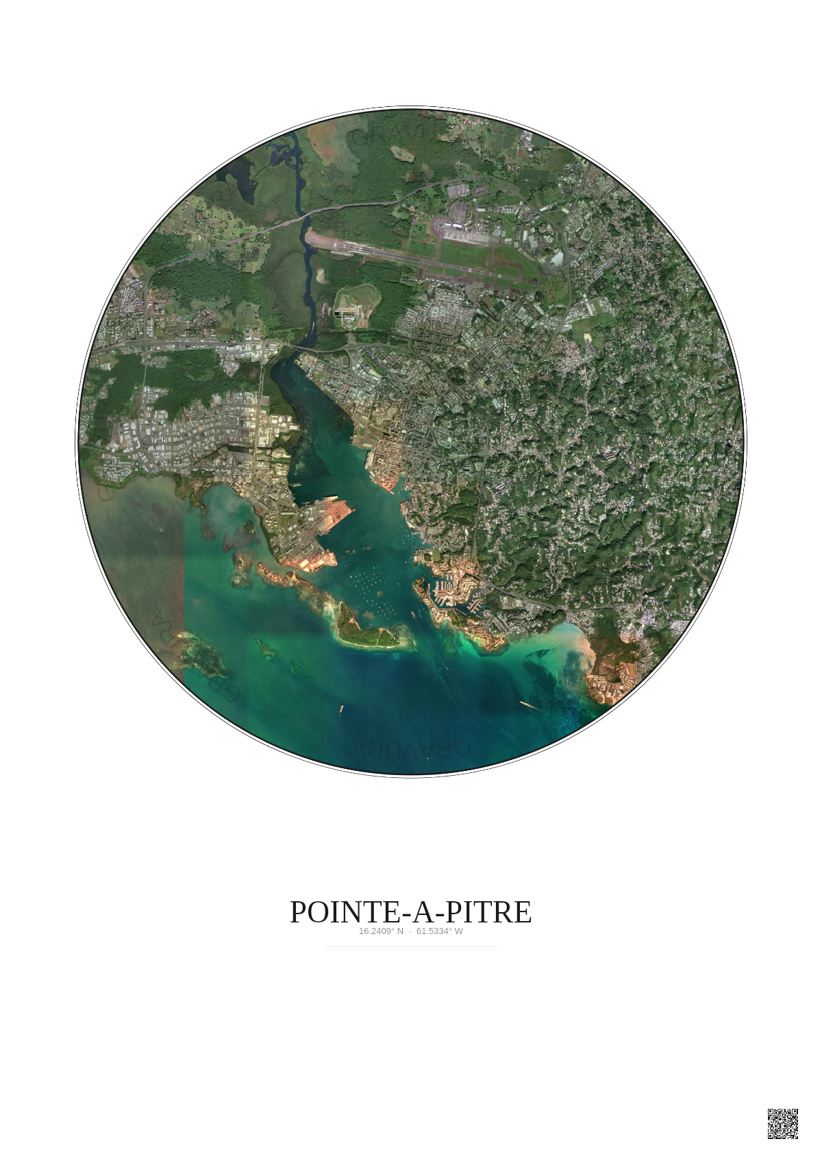 Affiche Pointe A Pitre – Poster vue satellite 5km Couleur | Gravura – Fond clair