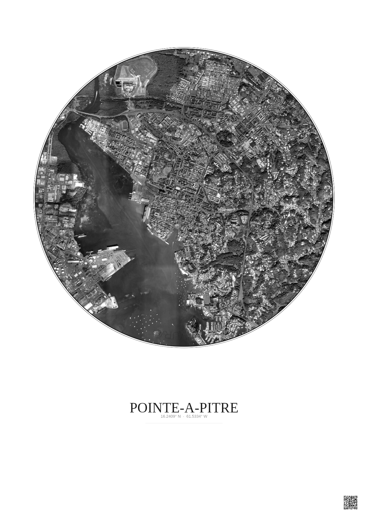 Affiche Pointe A Pitre – Poster vue satellite 2.5km N&B | Gravura – Fond clair