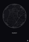 Affiche Biarritz – Poster carte de ville 2.5km | Gravura – Fond foncé