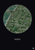 Affiche Biarritz – Poster vue satellite 2.5km Couleur | Gravura – Fond foncé