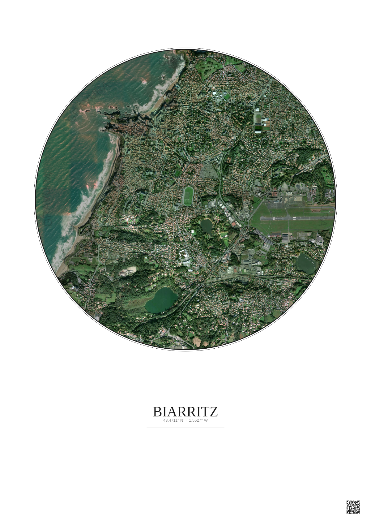 Affiche Biarritz – Poster vue satellite 2.5km Couleur | Gravura – Fond clair