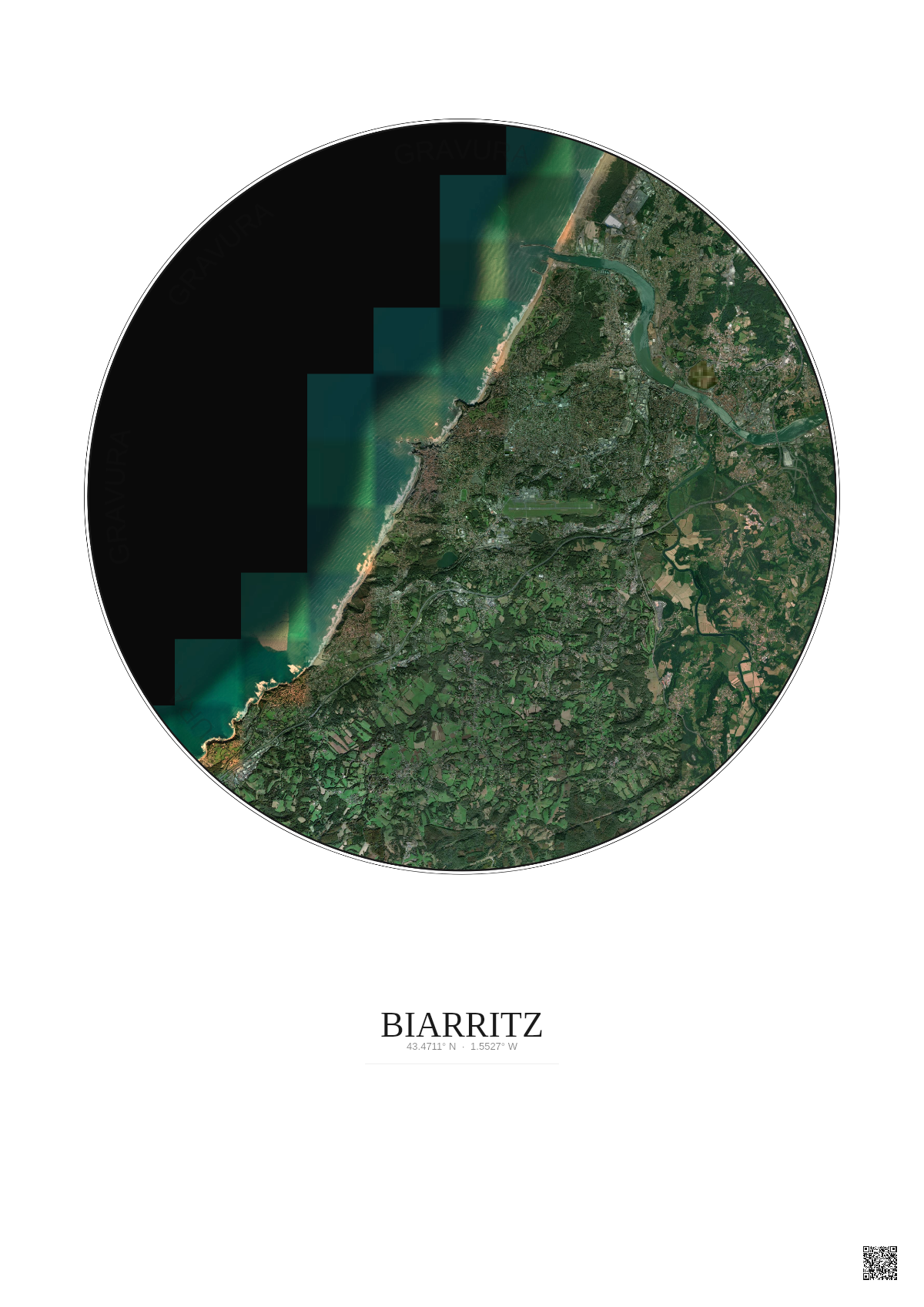 Affiche Biarritz – Poster vue satellite 10km Couleur | Gravura – Fond clair