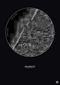 Affiche Biarritz – Poster vue satellite 5km N&B | Gravura – Fond foncé