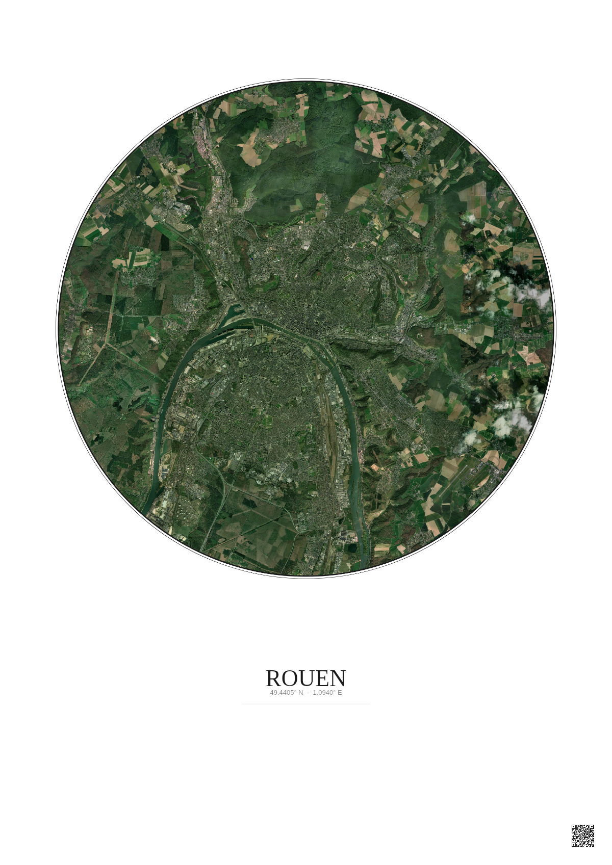 Affiche Rouen – Poster vue satellite 10km Couleur | Gravura – Fond clair