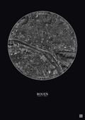 Affiche Rouen – Poster vue satellite 2.5km N&B | Gravura – Fond foncé
