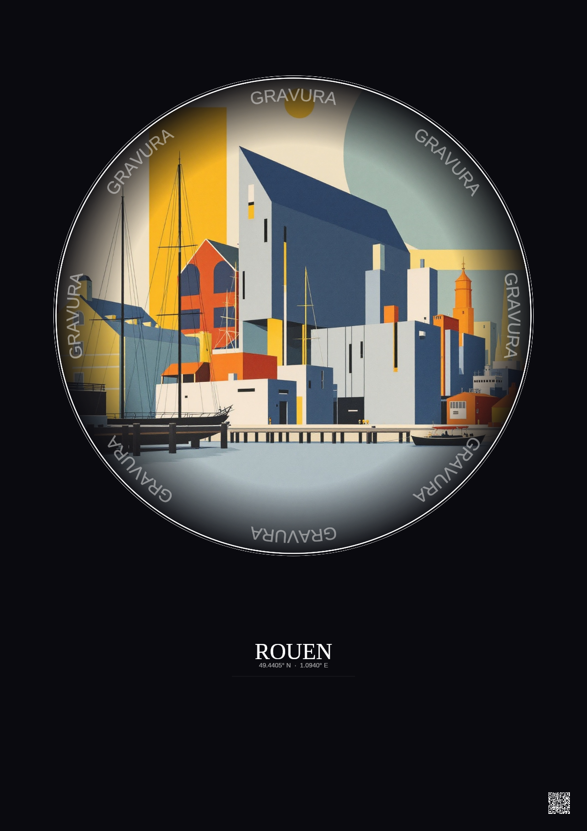 Affiche Rouen – Poster illustration vintage – Musee Maritime Fluvial Et Portuaire De Rouen | Gravura – Fond foncé