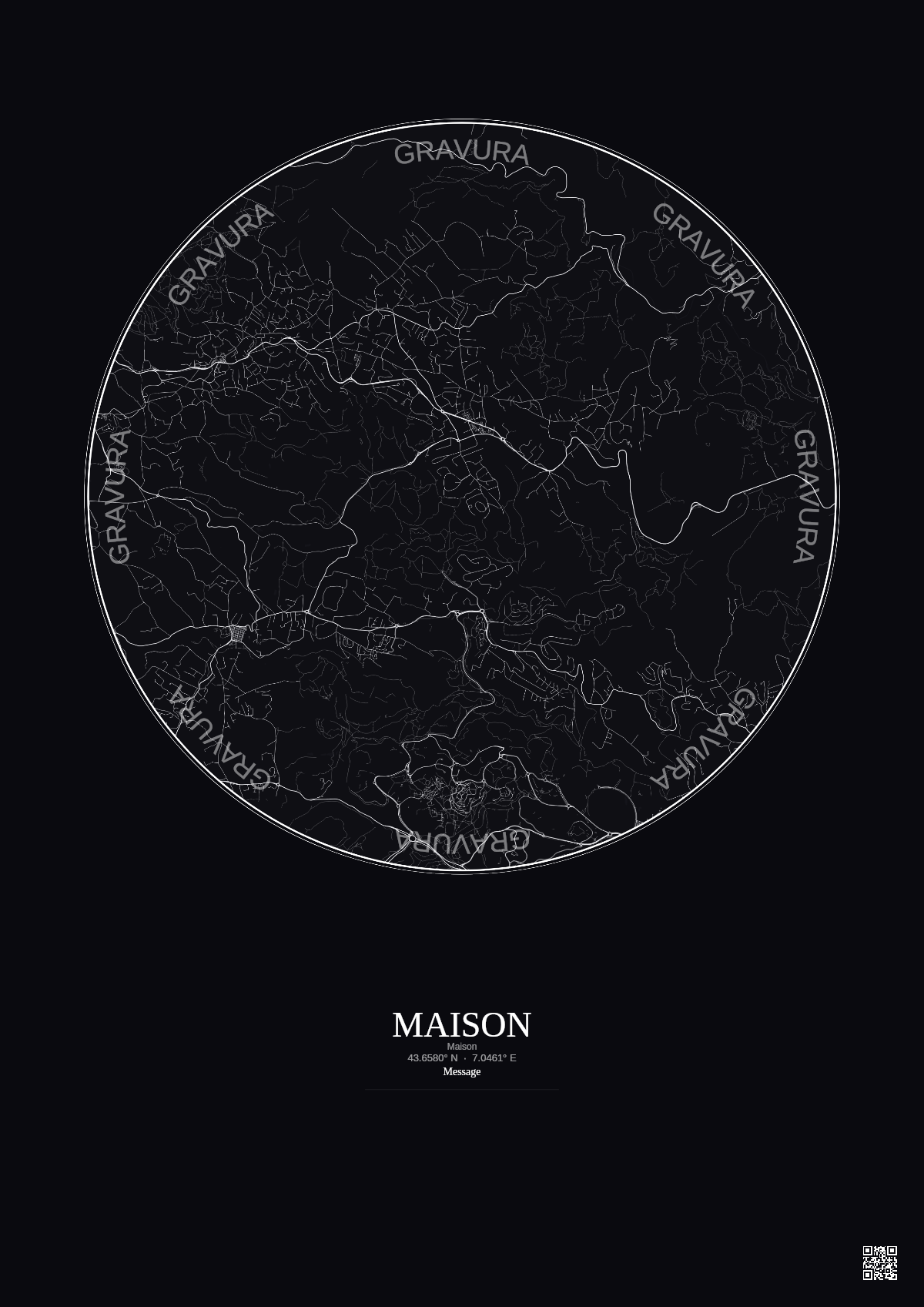 Affiche personnalisée Maison — Carte 5 km · Fond foncé | Gravura
