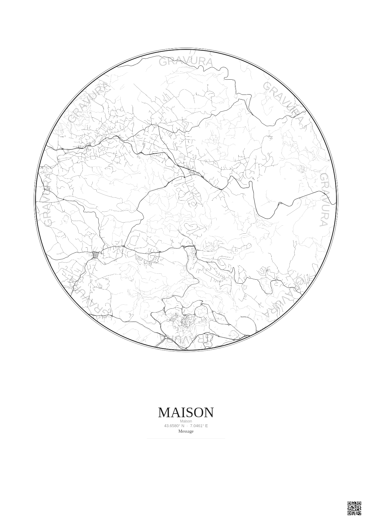 Affiche personnalisée Maison — Carte 5 km · Fond clair | Gravura