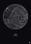 Affiche personnalisée Paris, France — Carte 5 km · Fond foncé | Gravura