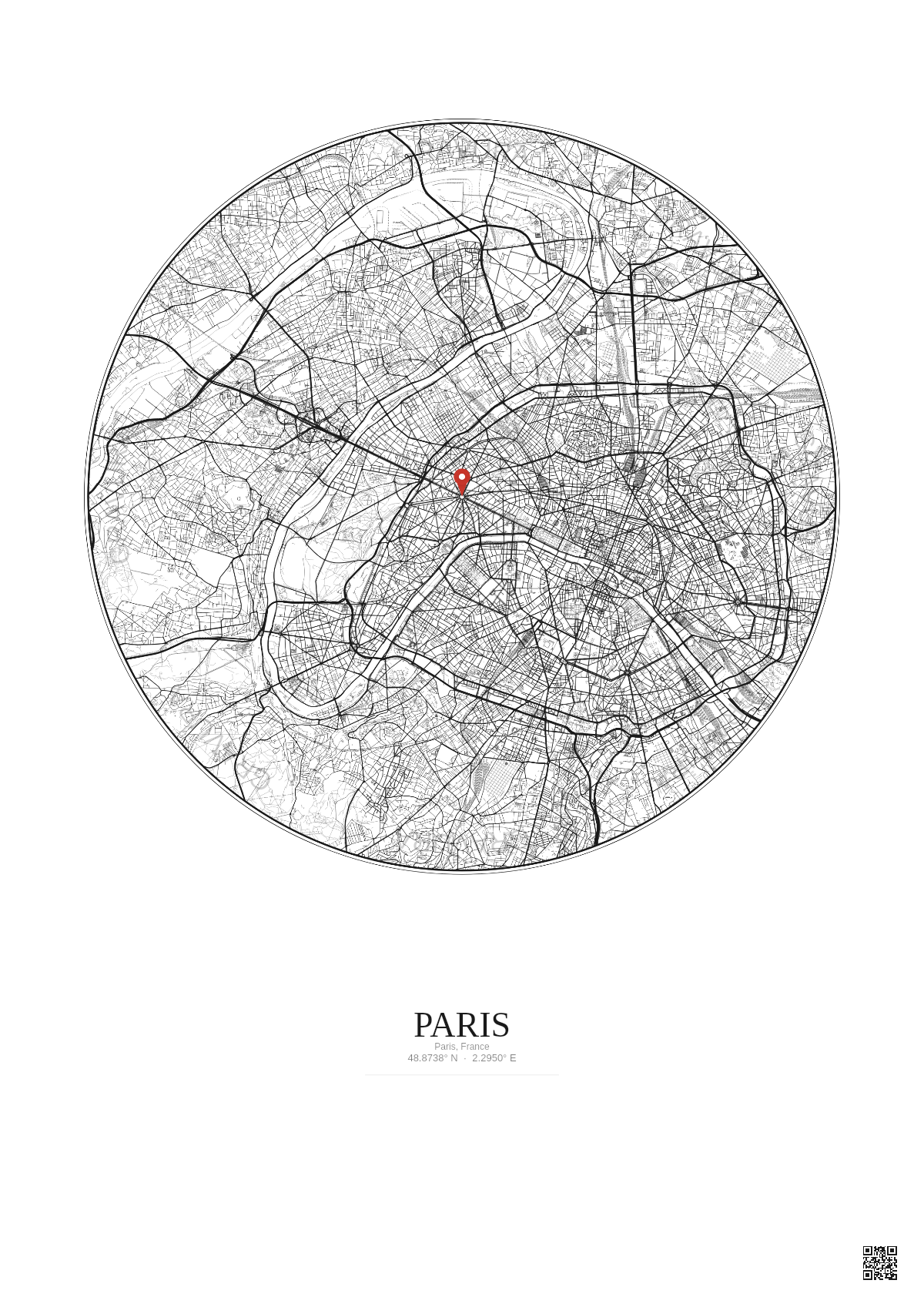 Affiche personnalisée Paris, France — Carte 10 km · Fond clair | Gravura