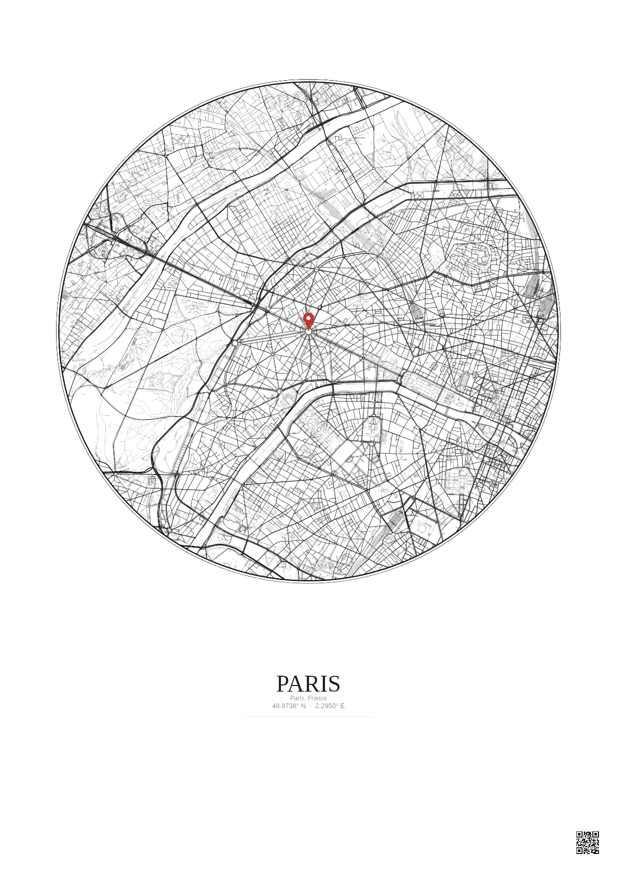 Affiche personnalisée Paris, France — Carte 5 km · Fond clair | Gravura