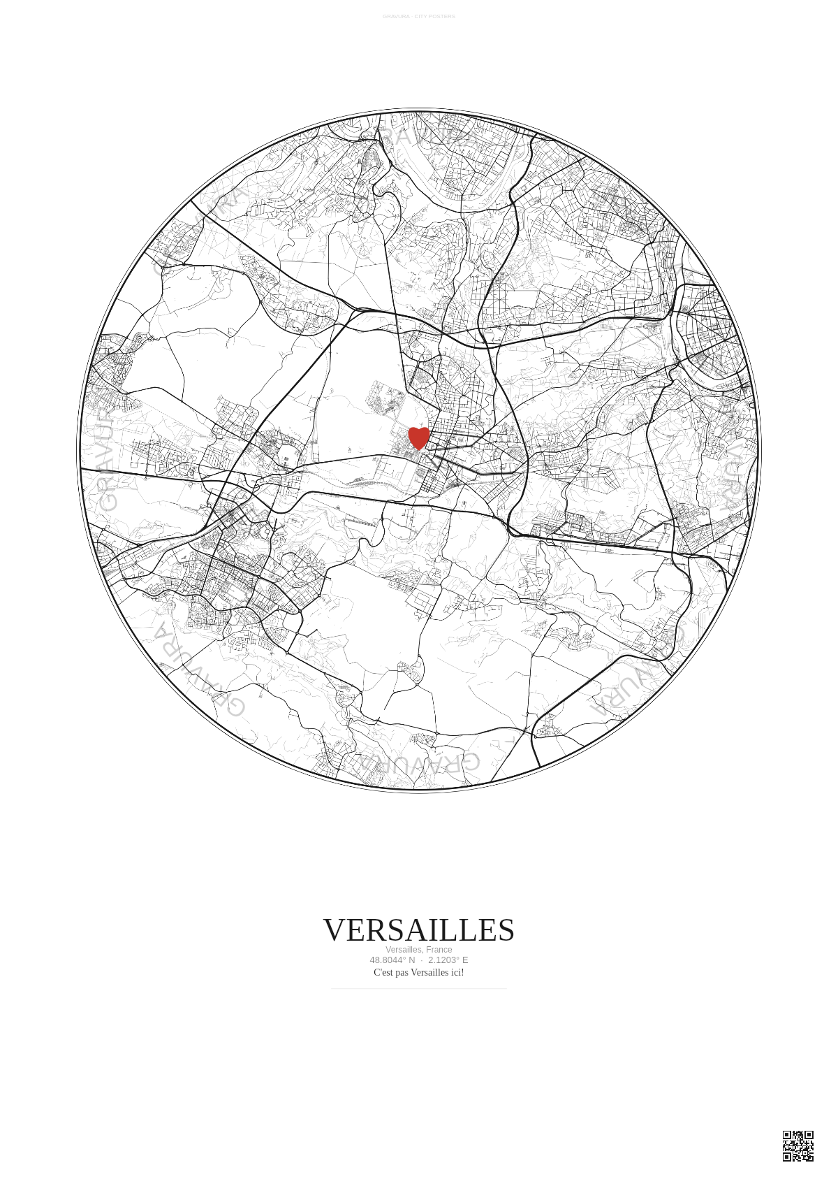 Affiche personnalisée Versailles, France — Carte 10 km · Fond clair | Gravura