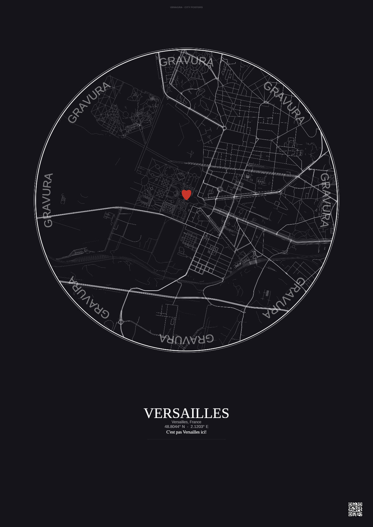 Affiche personnalisée Versailles, France — Carte 2.5 km · Fond foncé | Gravura